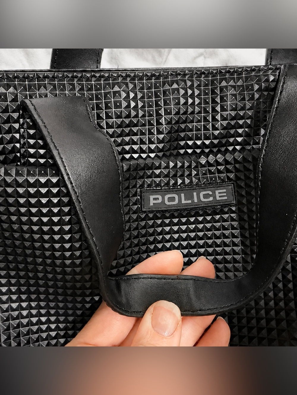 Italian Designer Tote POLICE Black Pyramid Large Structured Luxury Bag Purse - Picture 6 of 10